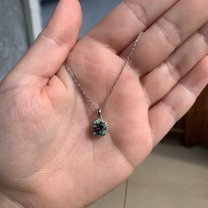 Mystic topaz and diamonds 14k white gold necklace